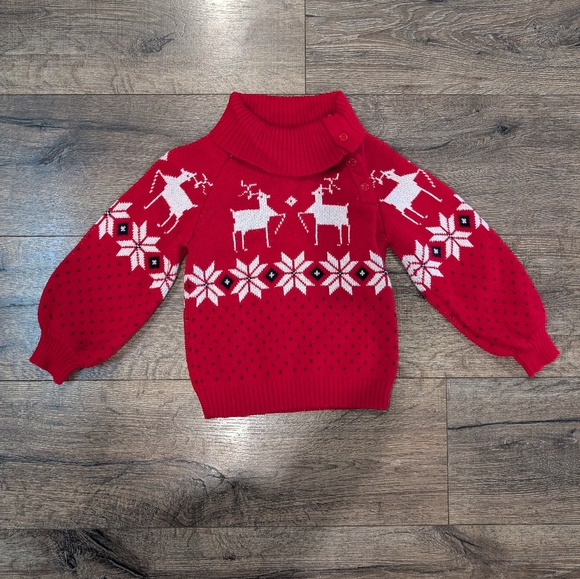 Janie and Jack 4T Toddler Girl Red Reindeer Sweater Christmas Holiday Turtleneck - Picture 1 of 4